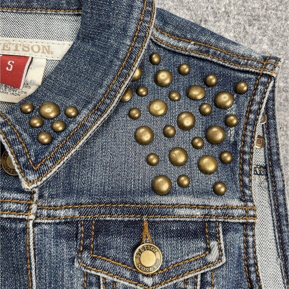 Stetson Western Wear Vest Womens Small Studded Button Front Pockets Cotton - Picture 4 of 7
